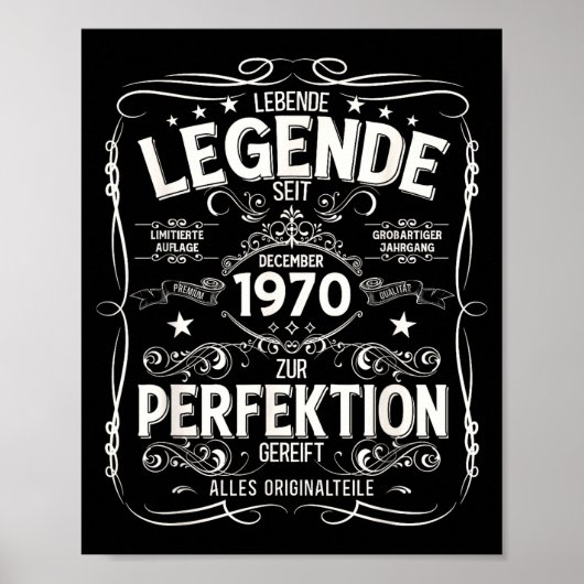 55th Birthday Gift Men Women Legend December 1970  Poster (Voorkant)