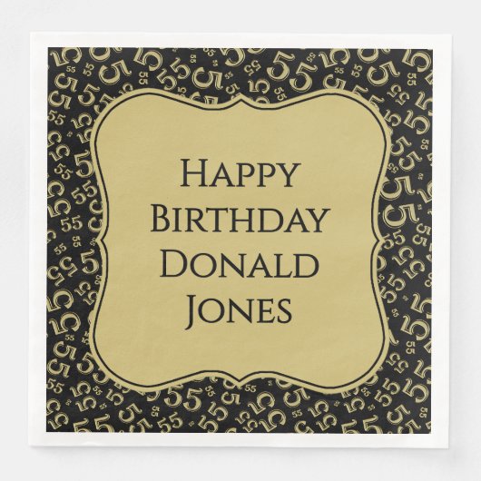 55th Birthday Gold/Black Bracket Number Pattern Servet (Voorkant)