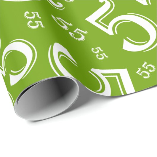 55th Birthday Green/White Random Number Pattern 55 Cadeaupapier (Rol Hoek)