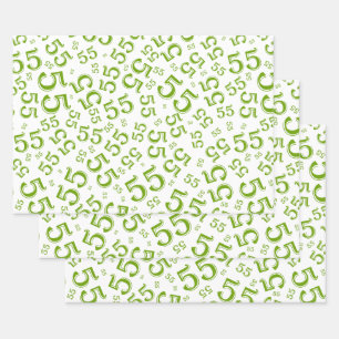 55th Birthday Green/White Random Number Pattern 55 Inpakpapier Vel