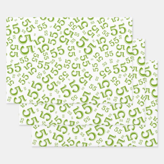 55th Birthday Green/White Random Number Pattern 55 Inpakpapier Vel (Set)