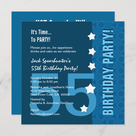 55th Birthday Modern Hues of Blue Funny D845B1 Kaart (Voorkant / Achterkant)