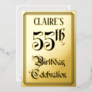55th Birthday Party — Elegant Script + aangepaste  Folie Uitnodiging