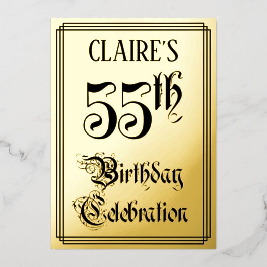 55th Birthday Party — Elegant Script + aangepaste  Folie Uitnodiging (Voorkant)