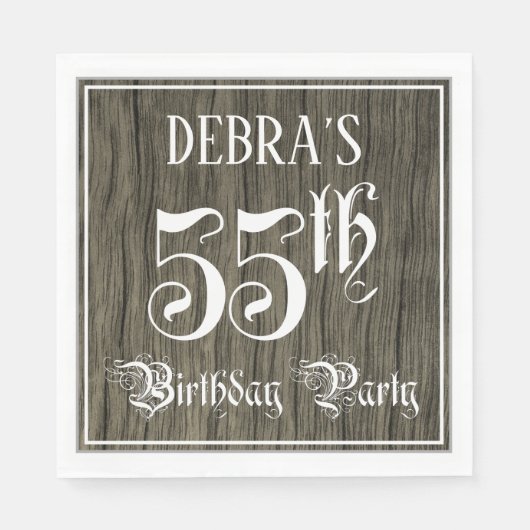 55th Birthday Party — Fancy script, Faux Wood Kijk Servet (Voorkant)