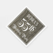 55th Birthday Party — Fancy script, Faux Wood Kijk Servet (Hoek)