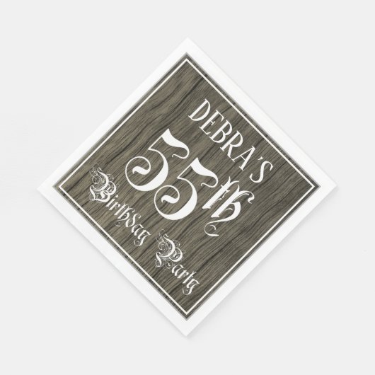 55th Birthday Party — Fancy script, Faux Wood Kijk Servet (Hoek)