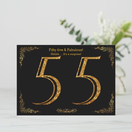 55th Birthday party, Gatsby styl, zwarte gouden gl Kaart (Staand voorkant)
