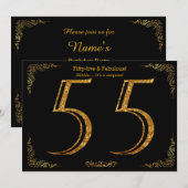 55th Birthday party, Gatsby styl, zwarte gouden gl Kaart (Voorkant / Achterkant)