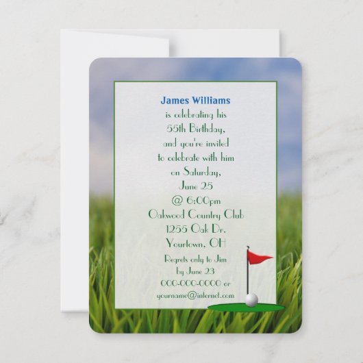 55th Birthday Party Golf thema Kaart (Achterkant)