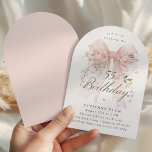 55th Birthday Party Pink Bow Rose Floral Arch Kaart<br><div class="desc">A large blush pink coquette bow is decorated with elegant pink roses on this birthday invitation. Classic script calligraphy lets your guests know it's a milestone birthday. Easy to personalize with your party details.</div>