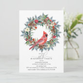 55th Birthday Party Red Cardinal Winter Wreath Kaart (Staand voorkant)