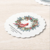 55th Birthday Party Red Cardinal Wreath Custom Kartonnen Onderzetters (Gekanteld)