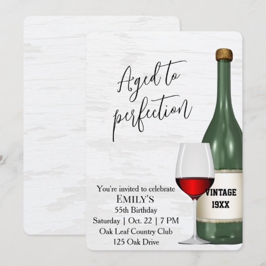 55th Birthday Party Red Wine Glass and Bottle Kaart (Voorkant / Achterkant)