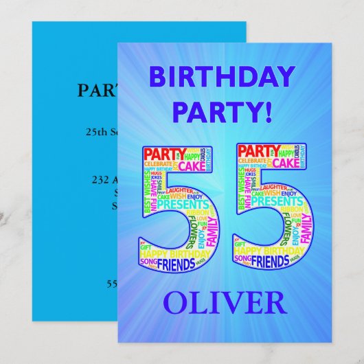55th Birthday Party Uitnodiging voeg een naam toe (Voorkant / Achterkant)