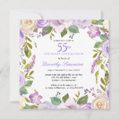55th Birthday Pretty Purple Floral Invitation Kaart (Voorkant)