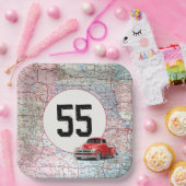 55th Birthday Red Retro Truck op Road Map Papieren Bordje (Feest)