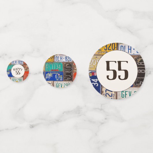 55th Birthday Retro Licence Borden Confetti (Voorkanten)