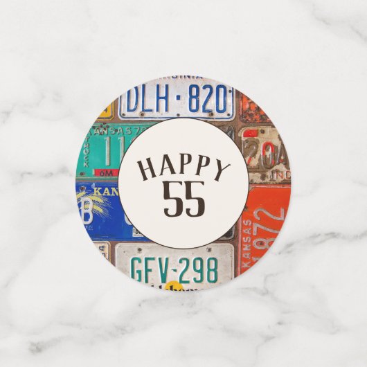 55th Birthday Retro Licence Borden Confetti (Kleine voorkant)