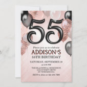 55th Birthday Roos Gouden Ballonnen Uitnodiging (Voorkant)