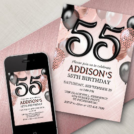 55th Birthday Roos Gouden Ballonnen Uitnodiging