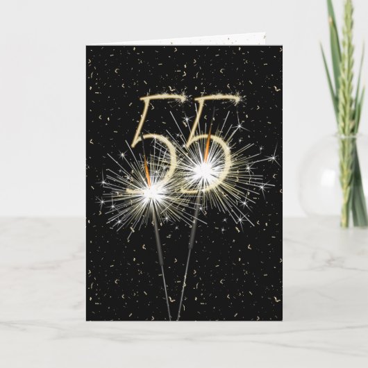 55th Birthday Sparkler op zwart Kaart (Voorkant)