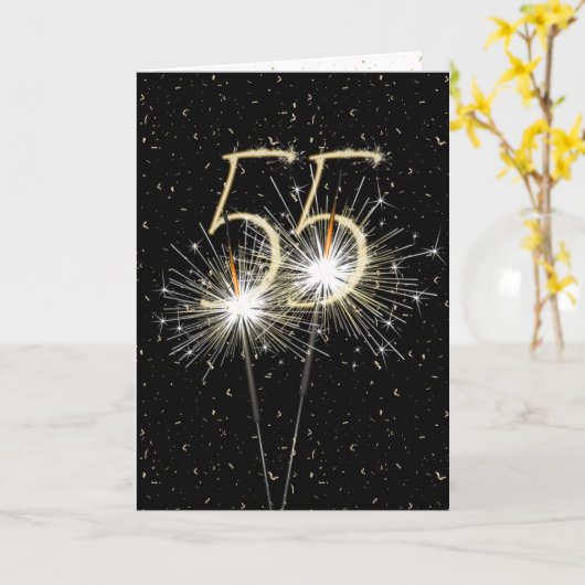 55th Birthday Sparkler op zwart Kaart (Gele Bloem)
