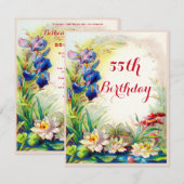 55th Birthday  Waterlilies en Iris Flowers Kaart (Voorkant / Achterkant)
