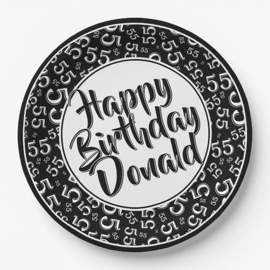 55th Black/White Random Number Pattern Papieren Bordje (Voorkant)