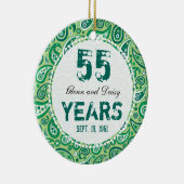 55th Emerald Wedding Jubileum Paisley Monogram Keramisch Ornament (Rechts)