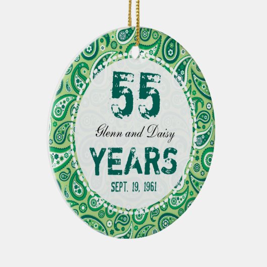 55th Emerald Wedding Jubileum Paisley Monogram Keramisch Ornament (Rechts)