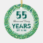 55th Emerald Wedding Jubileum Paisley Monogram Keramisch Ornament (Voorkant)