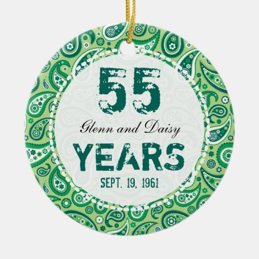 55th Emerald Wedding Jubileum Paisley Monogram Keramisch Ornament (Voorkant)