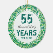 55th Emerald Wedding Jubileum Paisley Monogram Keramisch Ornament (Links)