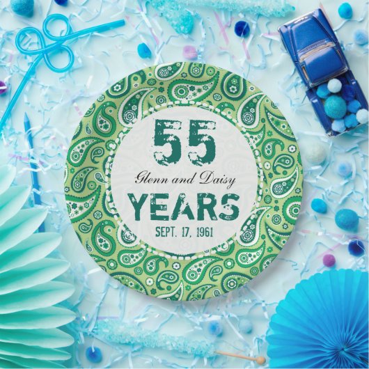 55th Emerald Wedding Jubileum Paisley Pattern Papieren Bordje (Feest)