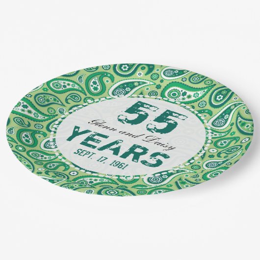 55th Emerald Wedding Jubileum Paisley Pattern Papieren Bordje (Gekanteld)