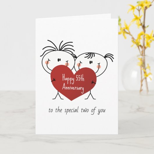 55th Jubileum Stick figuur paar met hart Kaart (Gele Bloem)