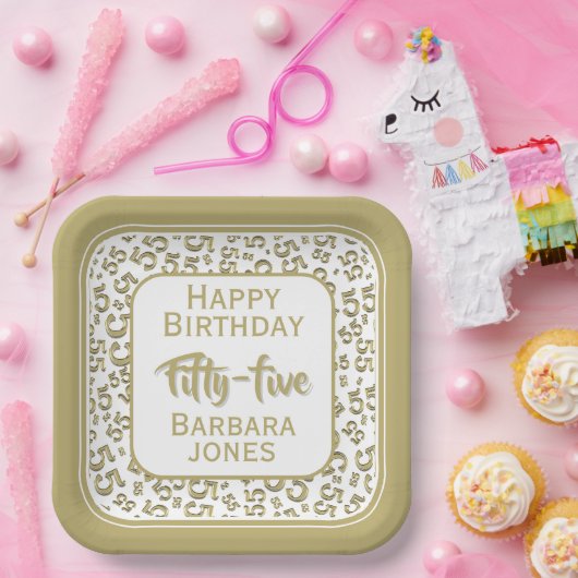 55th Party Random Number Pattern Gold/White Papieren Bordje (Feest)