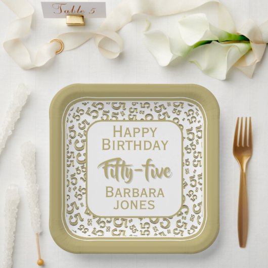 55th Party Random Number Pattern Gold/White Papieren Bordje (Huwelijk)