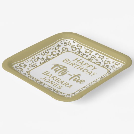55th Party Random Number Pattern Gold/White Papieren Bordje (Gebogen)