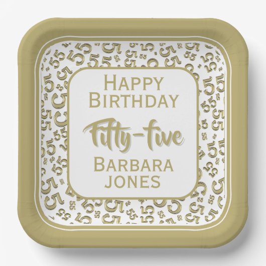 55th Party Random Number Pattern Gold/White Papieren Bordje (Voorkant)