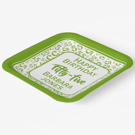 55th Party Random Number Pattern Green/White Papieren Bordje (Gebogen)