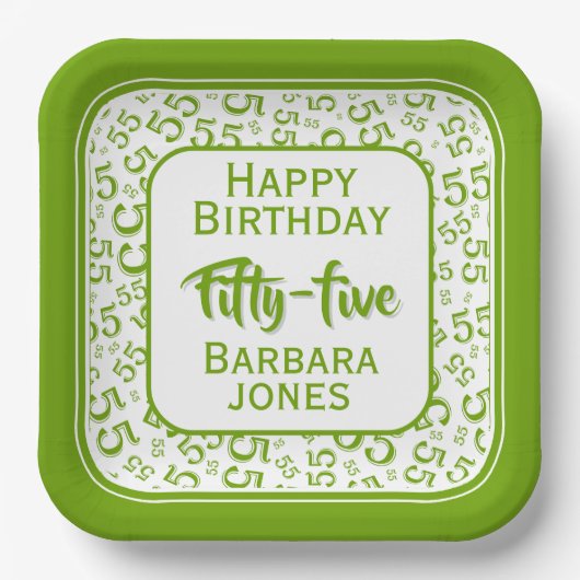 55th Party Random Number Pattern Green/White Papieren Bordje (Voorkant)