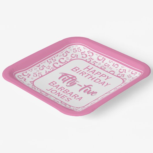 55th Party Random Number Pattern Pink/White Papieren Bordje (Gebogen)