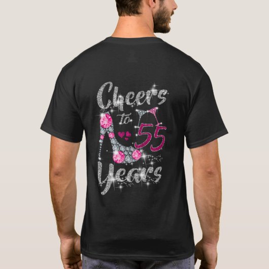 55th proost op 55 wijn hoge hakken t-shirt (Achterkant)
