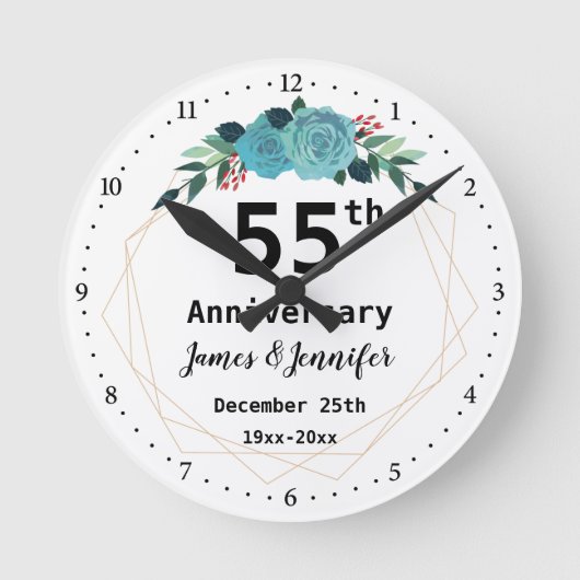 55th Wedding Jubileum - Aangepaste namen en Jaar Ronde Klok (Voorkant)