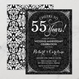 55th Wedding Jubileum - Black White Damask Kaart