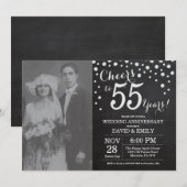 55th Wedding Jubileum Chalkboard Black Silver Kaart (Voorkant / Achterkant)