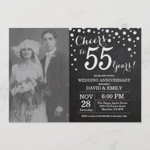 55th Wedding Jubileum Chalkboard Black Silver Kaart