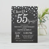 55th Wedding Jubileum Chalkboard Black Silver Kaart (Staand voorkant)